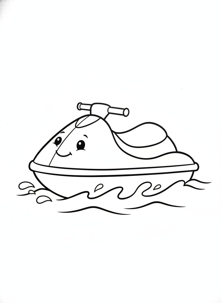 Cute Cartoon Jet Ski Coloring Page for Kids