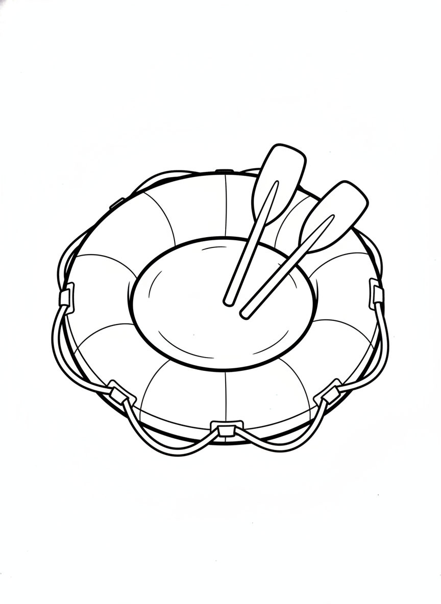 Cute Cartoon Life Raft Coloring Page for Kids