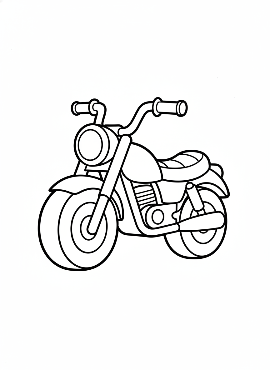 Cute Cartoon Motorcycle Coloring Page for Kids