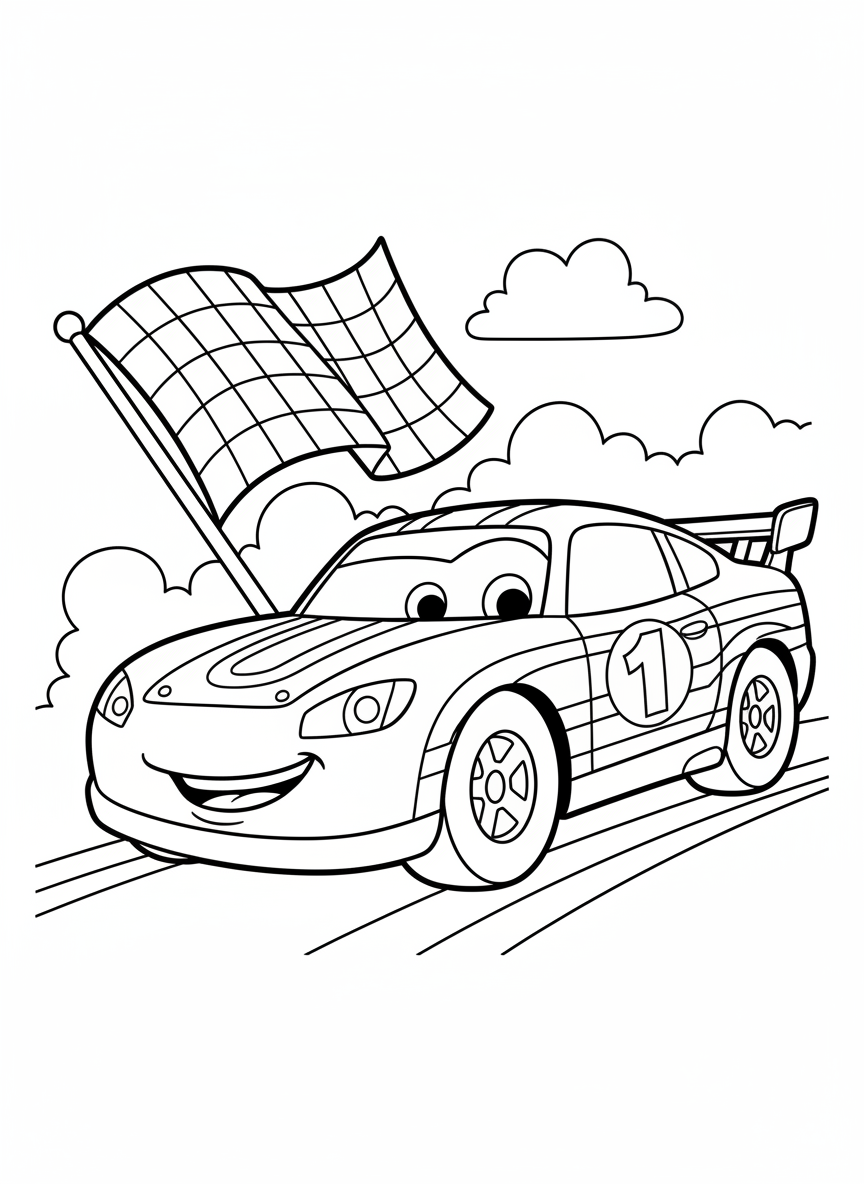 Cute Cartoon Race Car Coloring Page for Kids