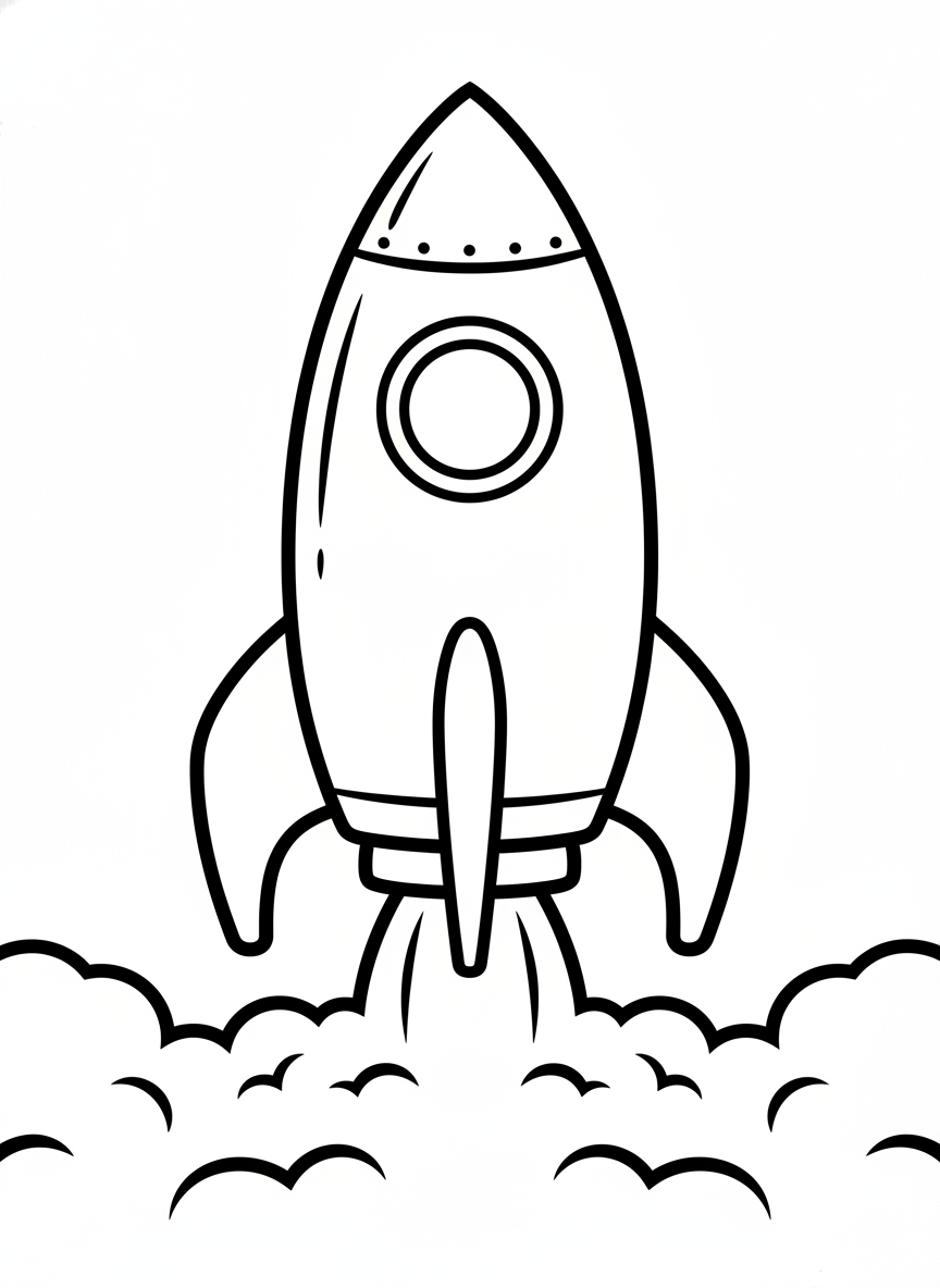 Cute Cartoon Rocket Ship Coloring Page for Kids