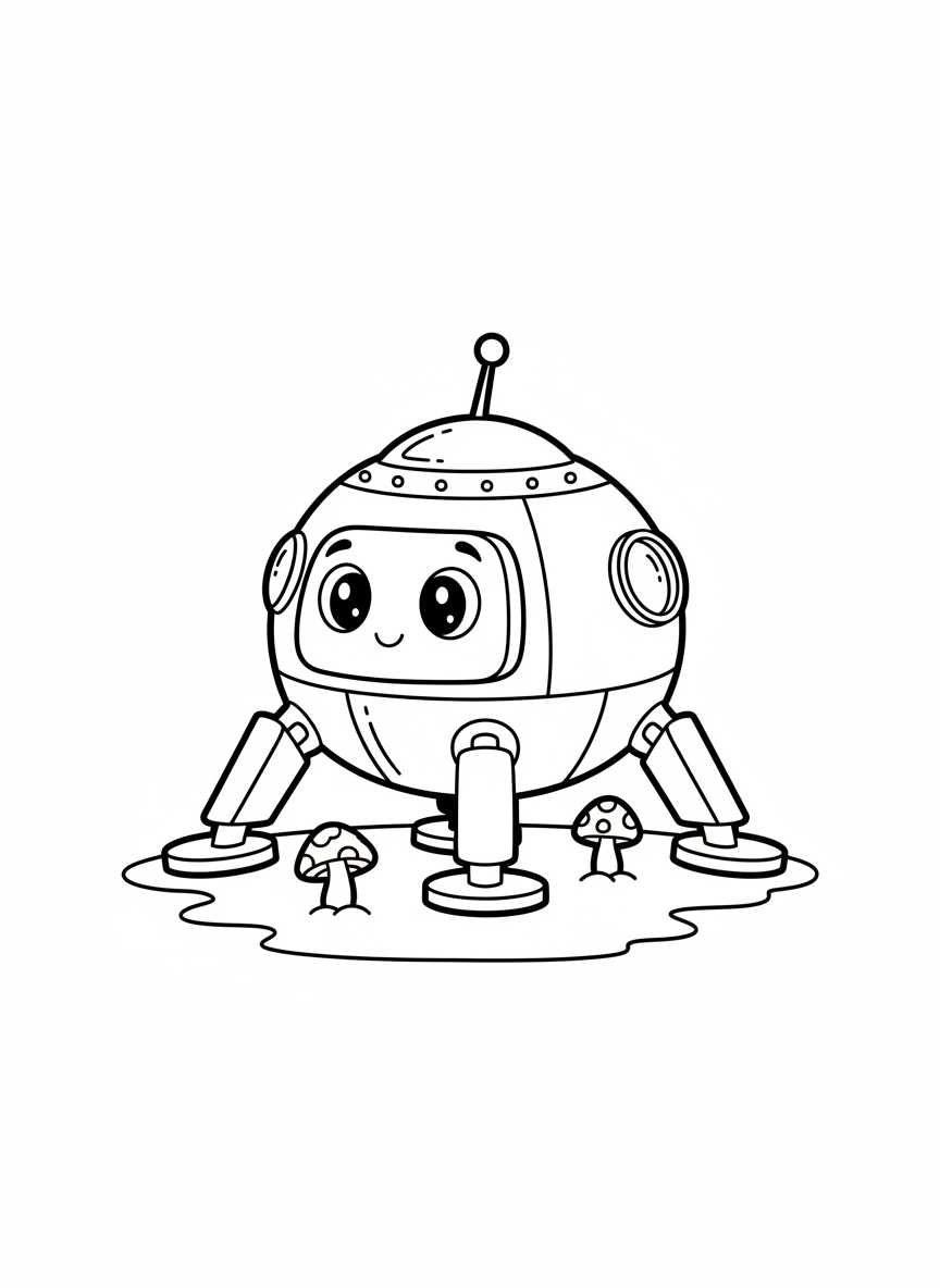 Cute Cartoon Space Lander Coloring Page for Kids