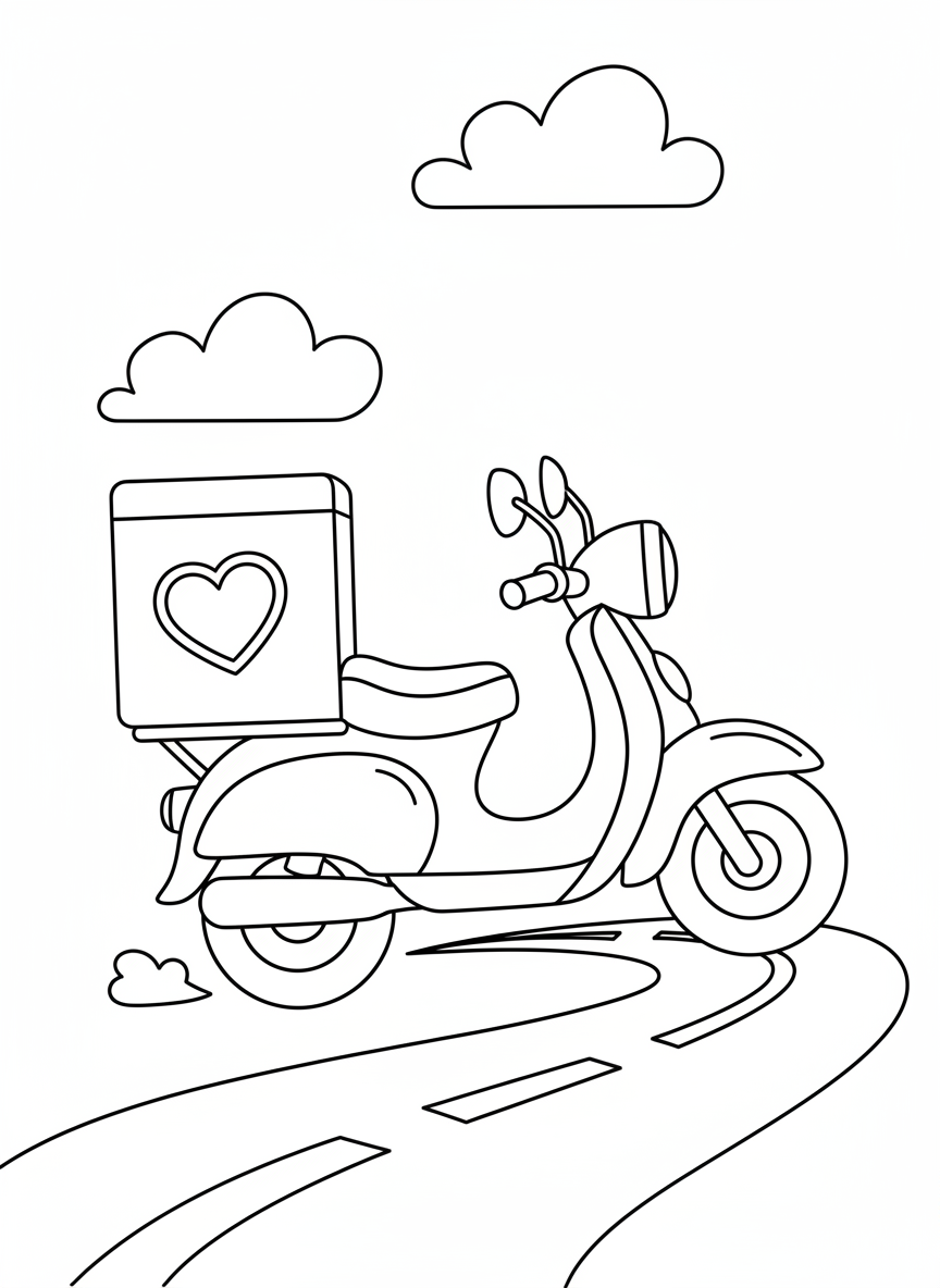 Cute Delivery Motorcycle Coloring Page for Kids