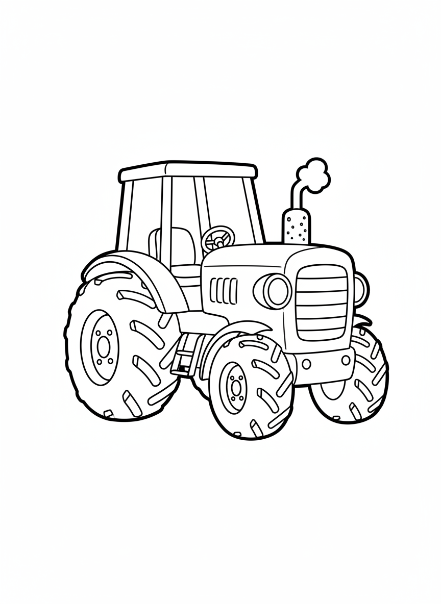 Cute Farm Tractor Coloring Page for Kids
