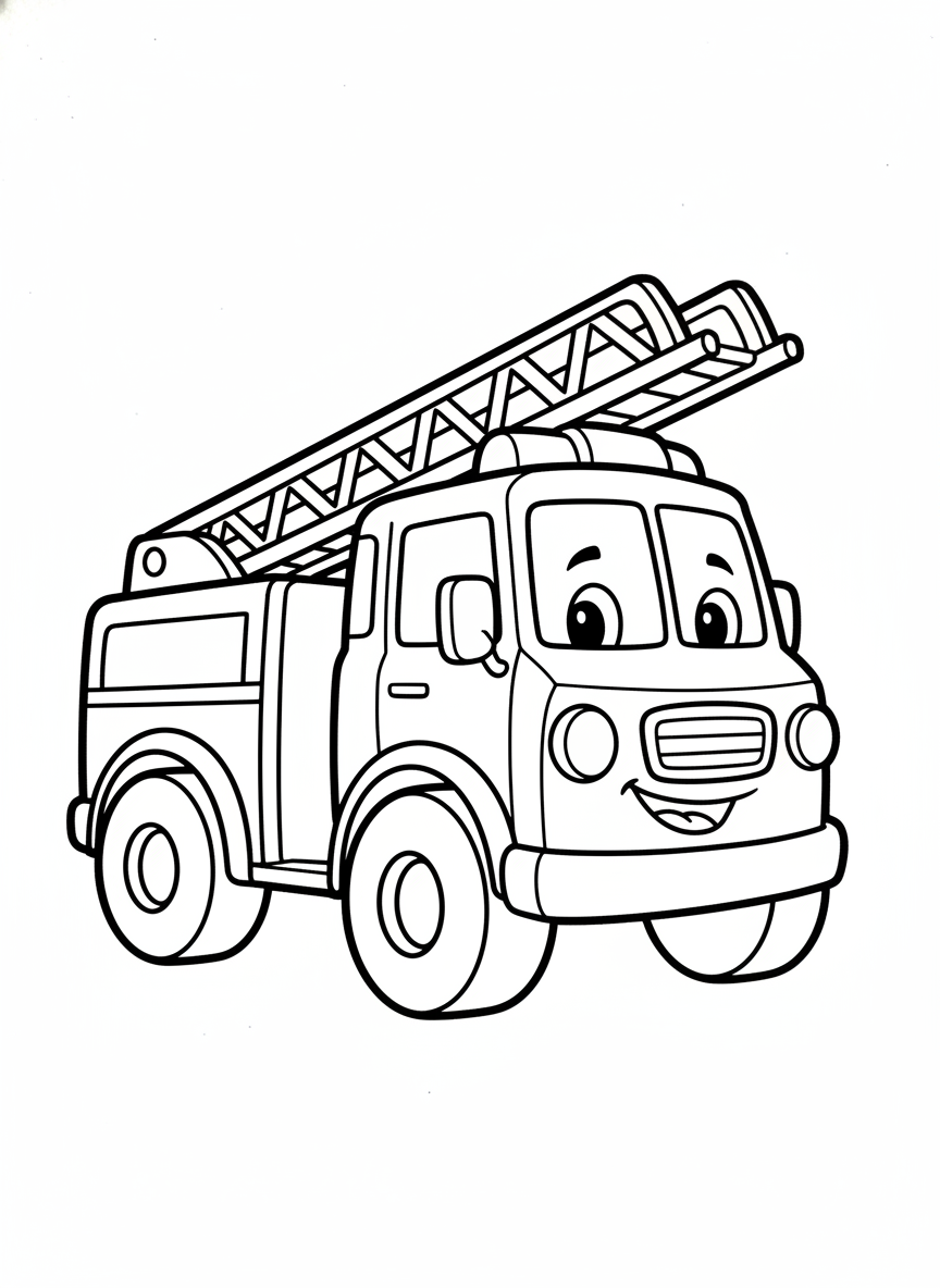 兒童可愛消防車著色頁