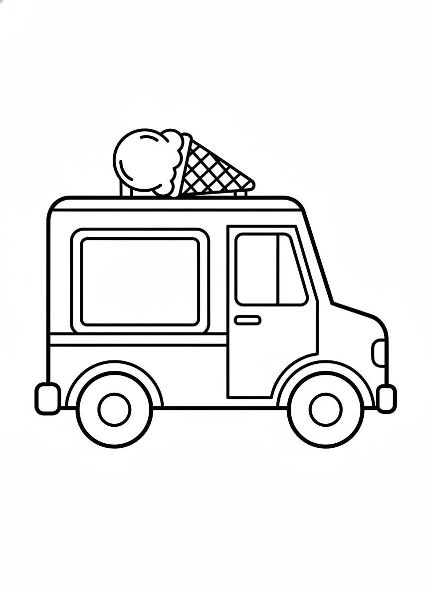 Cute Ice Cream Truck: Simple Coloring Page for Kids