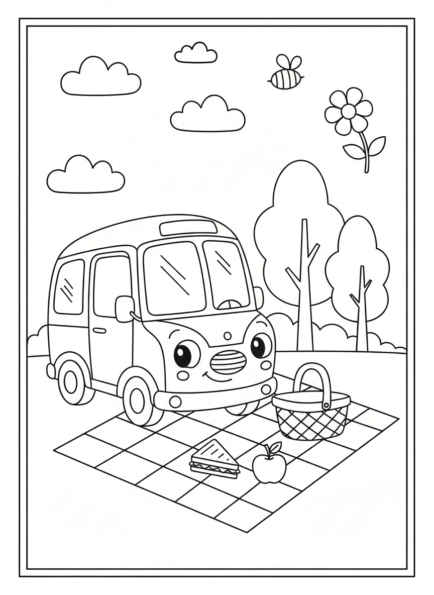 Cute Mini-Bus Picnic in Sunny Park