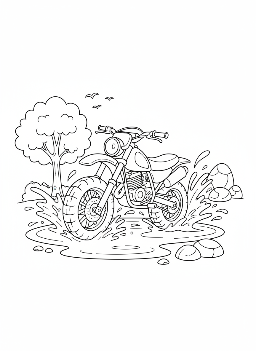Cute Off-Road Motorcycle Splashing in Mud