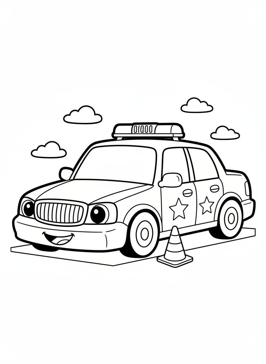 可愛警車兒童著色頁