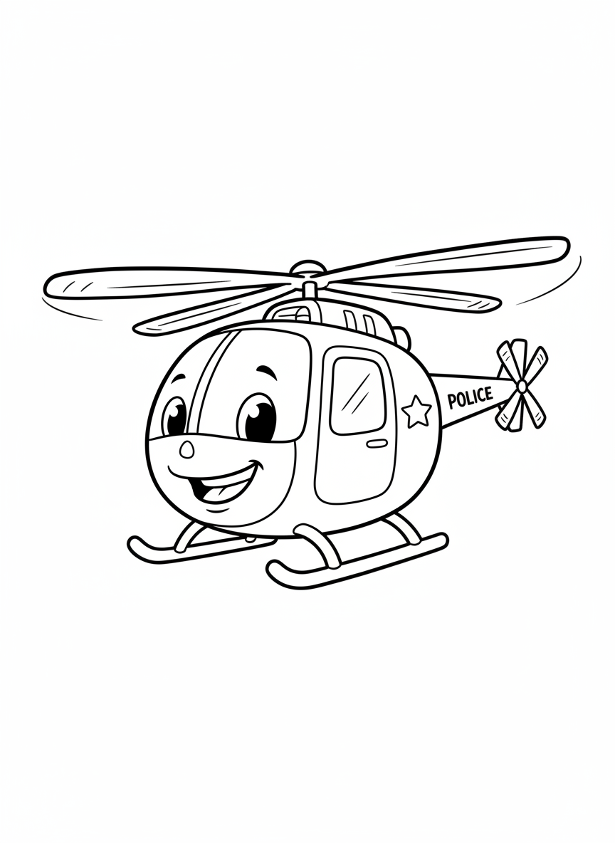 Cute Police Helicopter Coloring Page for Kids