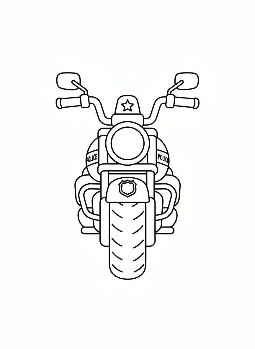 Cute Police Motorcycle Coloring Page for Kids