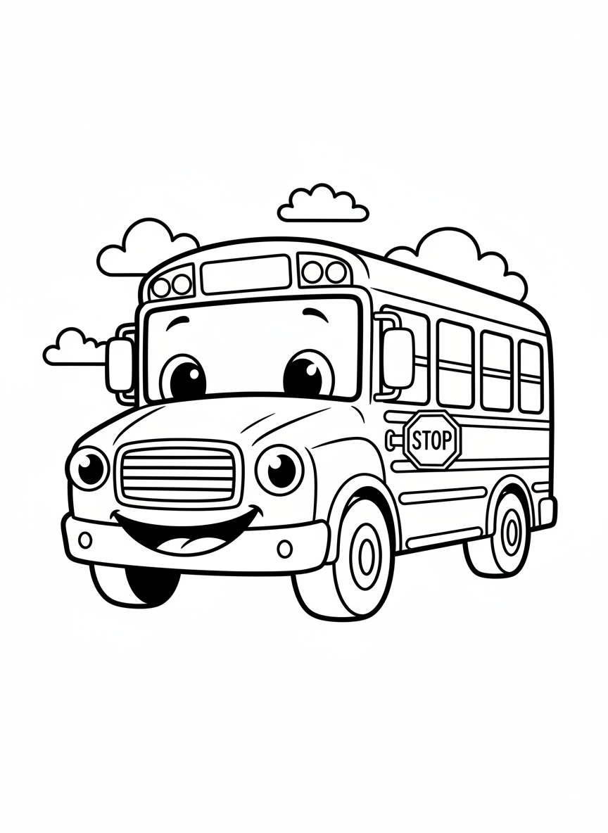 Cute School Bus Fun Coloring Page for Kids