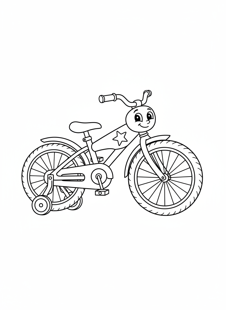 Cute Smiling Bicycle Coloring Page for Kids