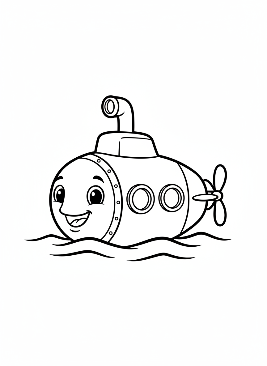 Cute Submarine Coloring Page for Kids