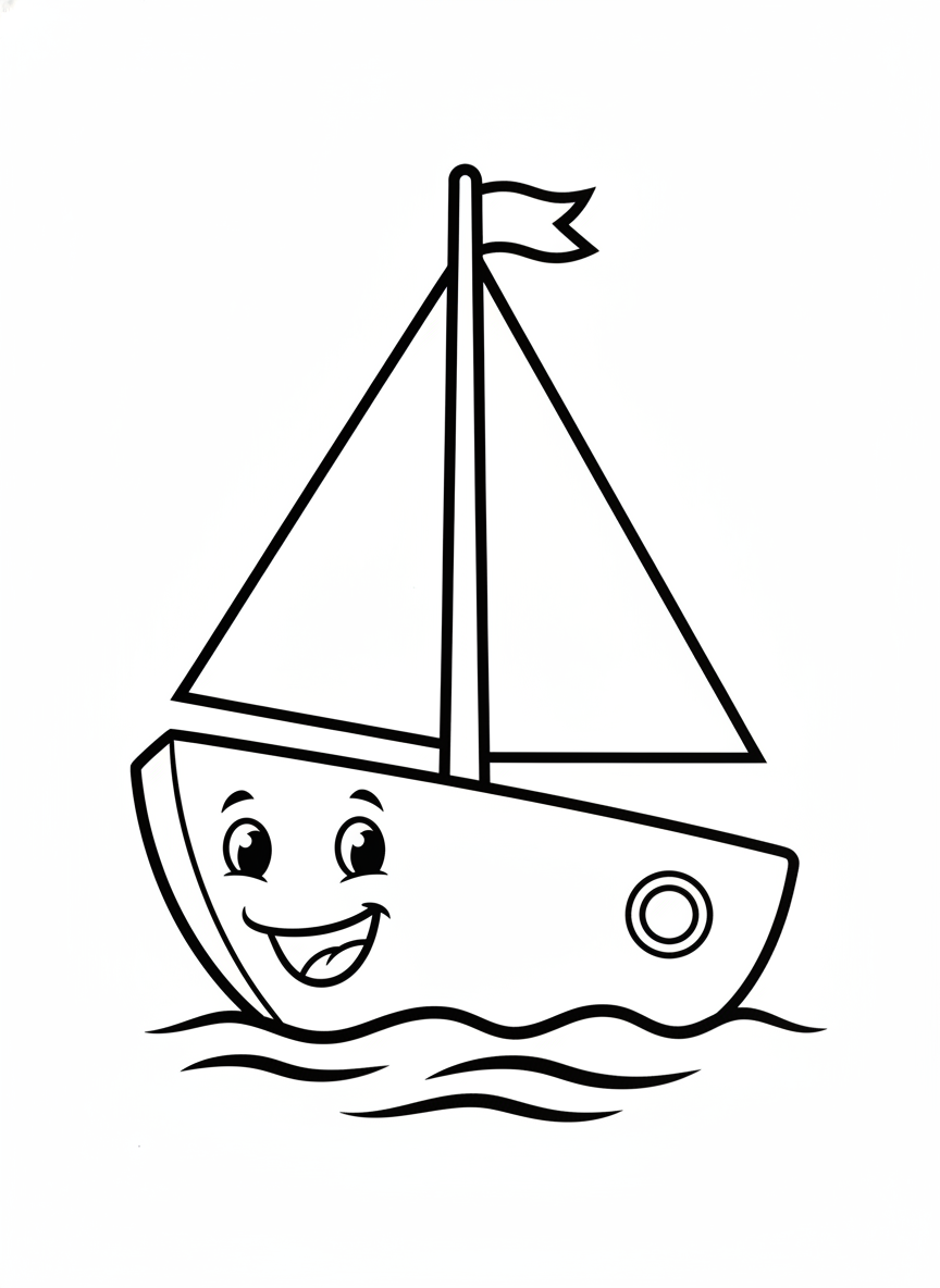 Cute Toy Sailboat: Easy Coloring Page for Kids