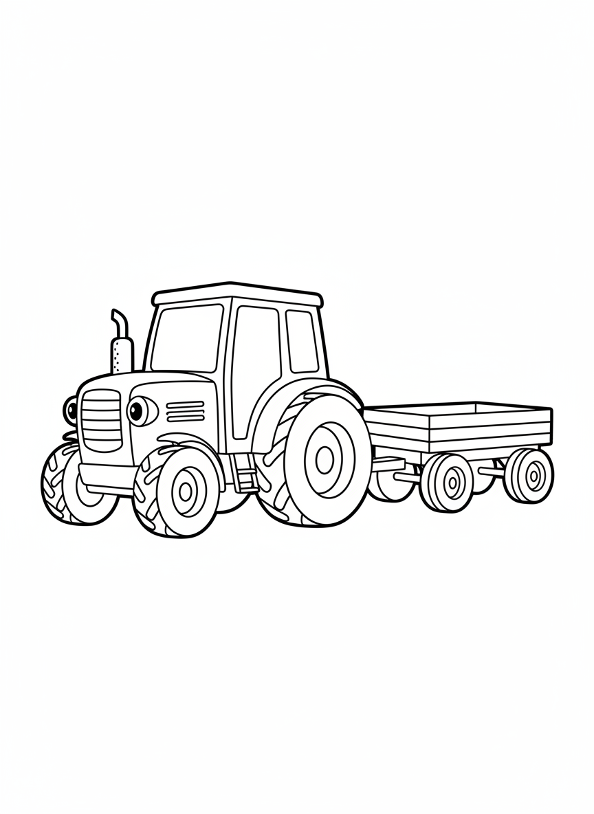 Cute Tractor with Trailer Coloring Page