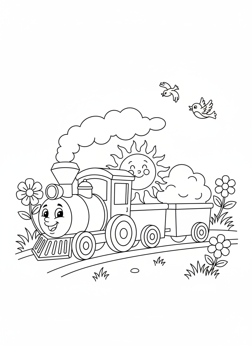 Cute Train Coloring Page for Kids