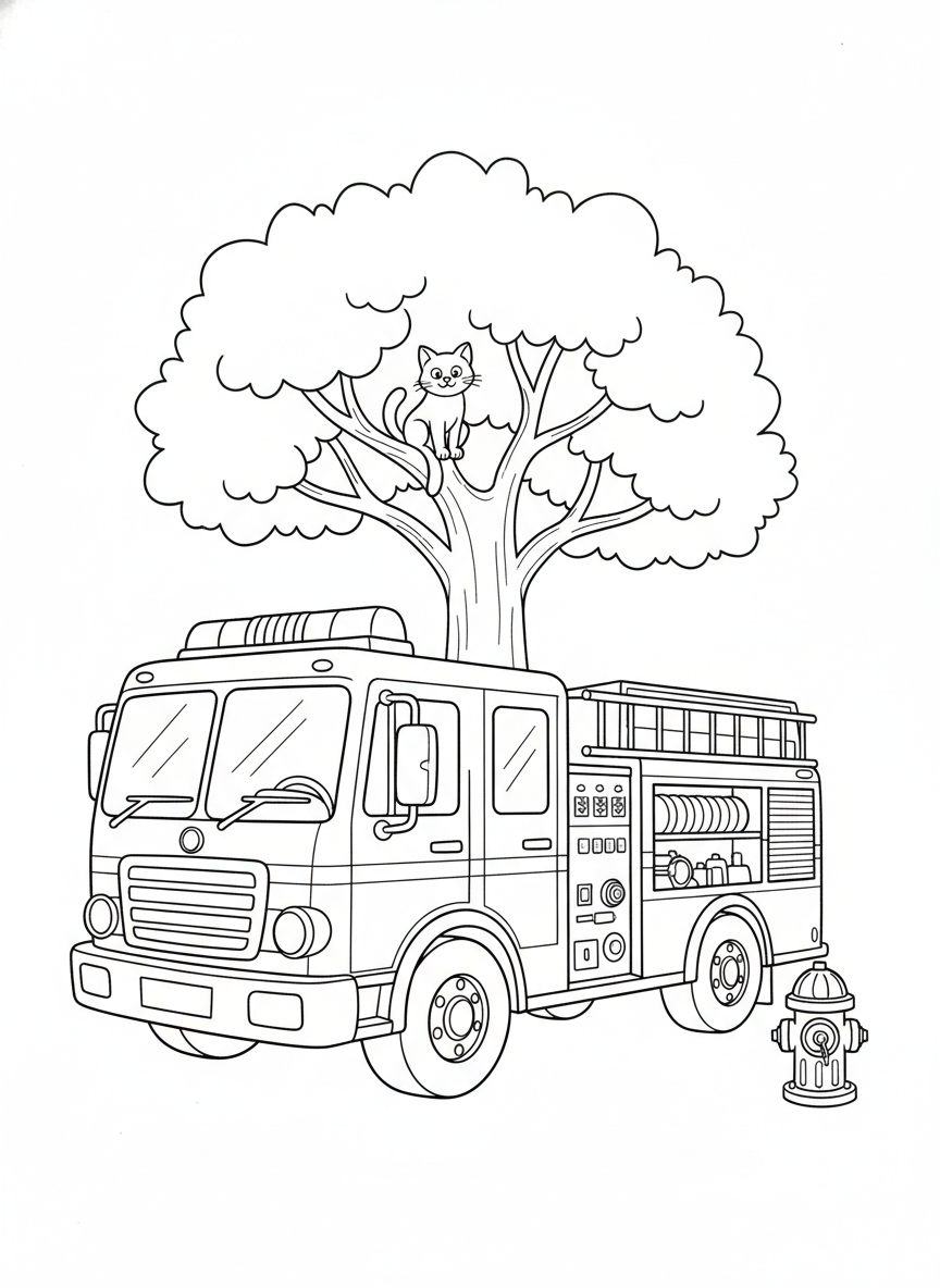 Fire Truck Saving the Day Coloring Page