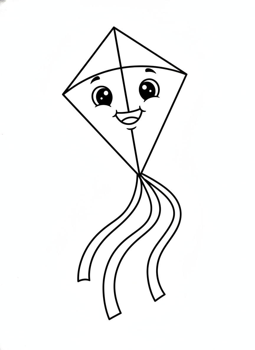 Flying High Kite Fun: A Friendly Cartoon for Kids to Color