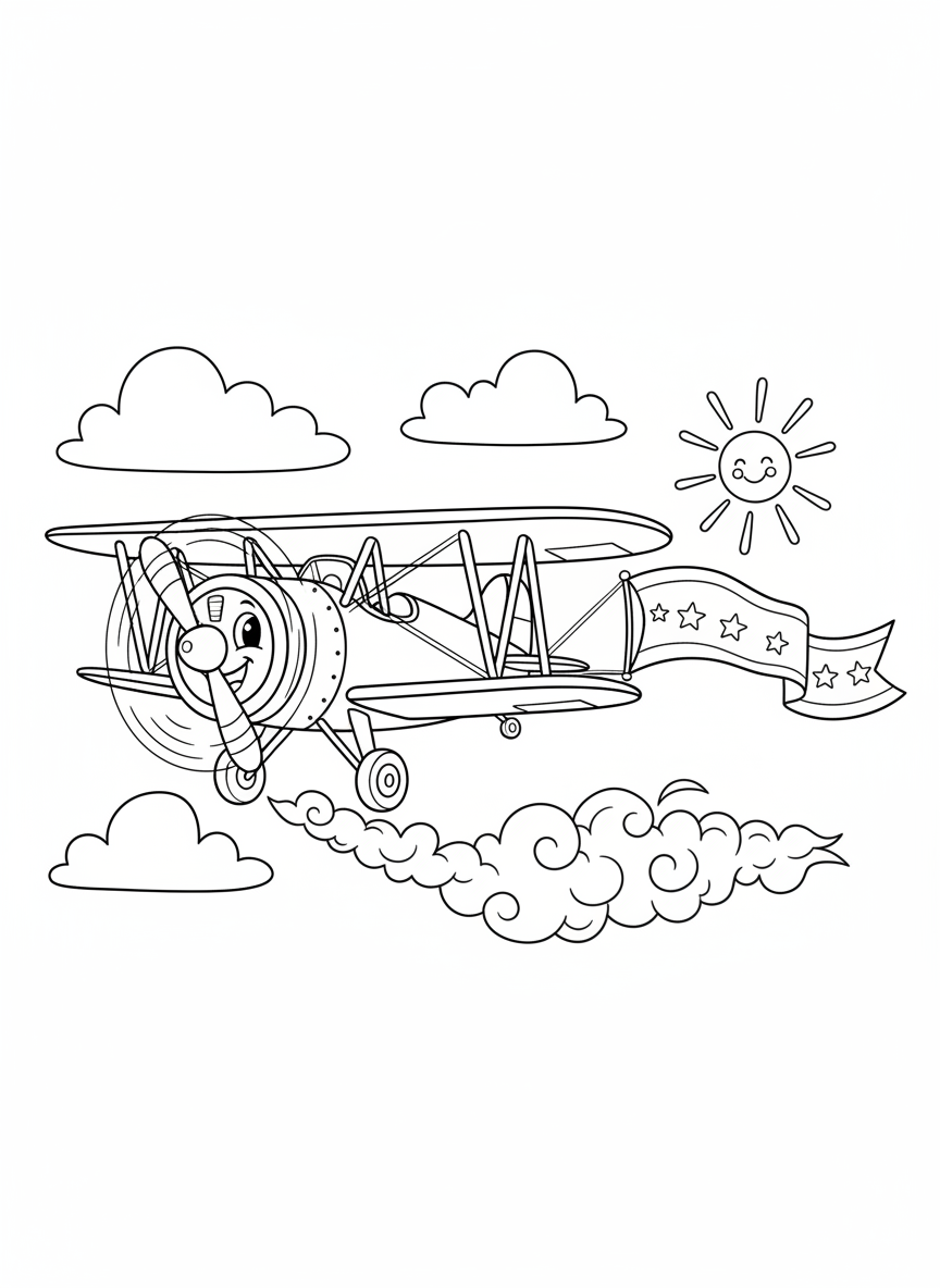 Friendly Biplane Flight Coloring Page