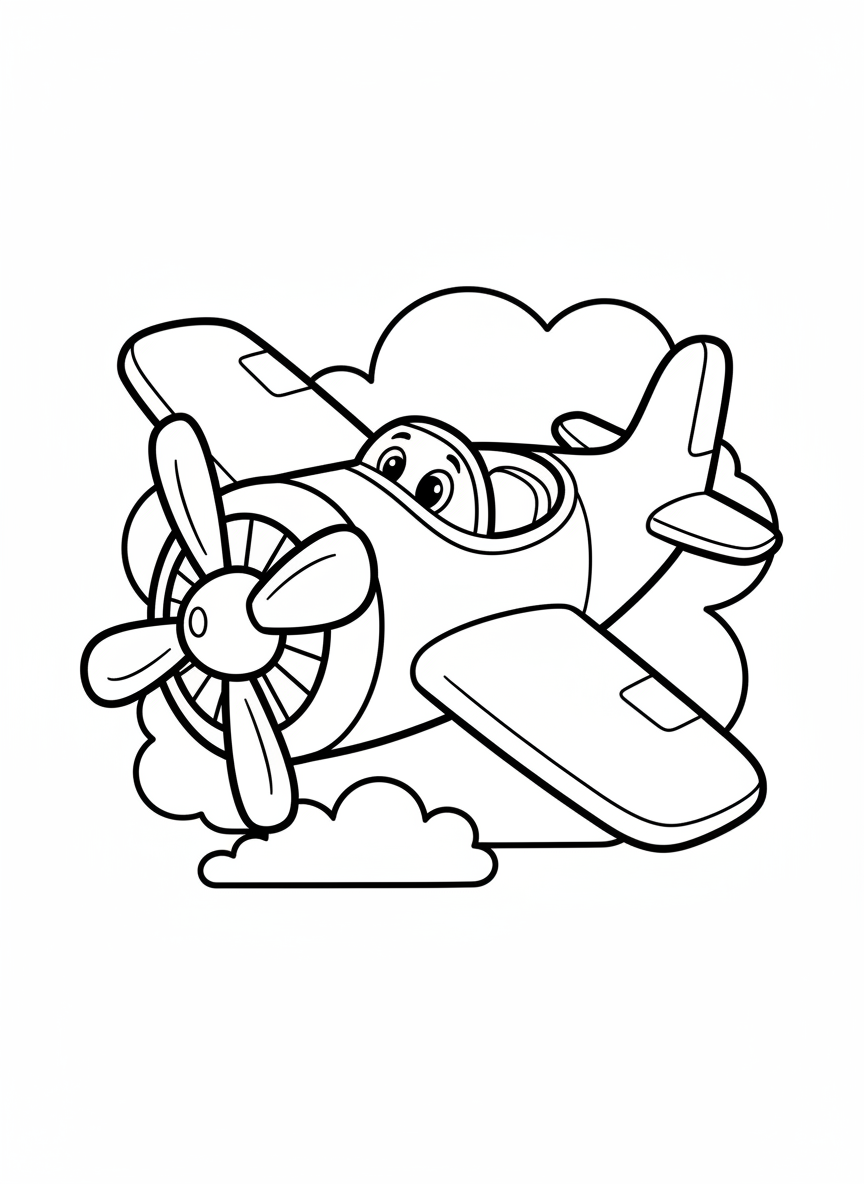Friendly Cartoon Airplane Coloring Page for Kids