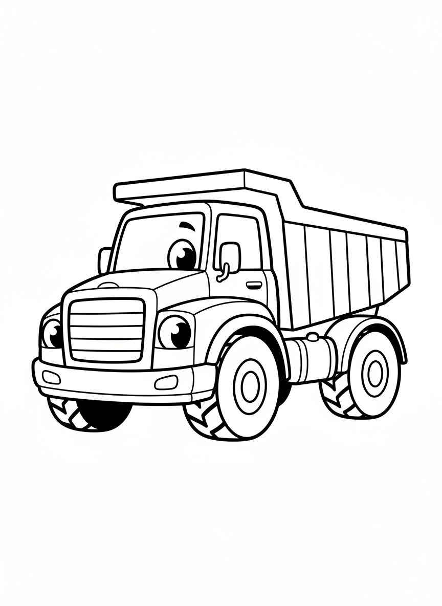 兒童友善卡通傾卸車著色頁