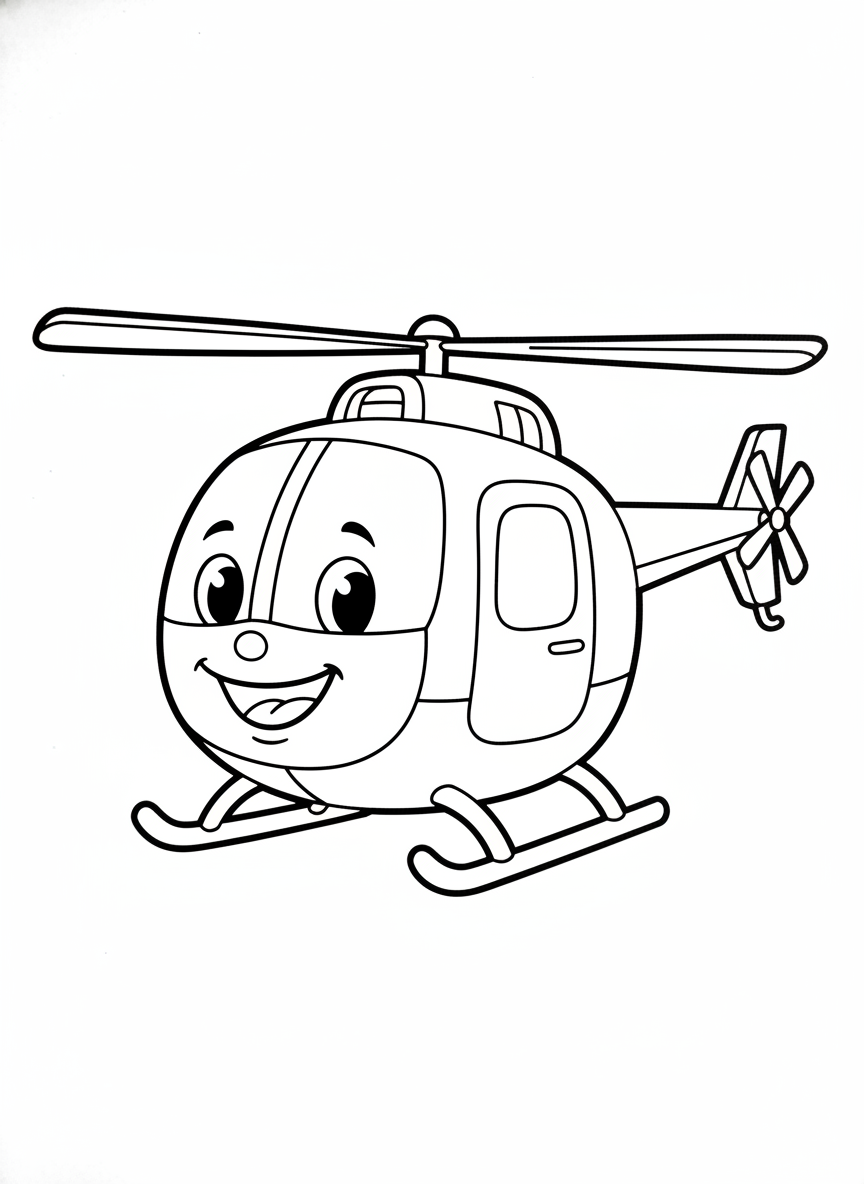 Friendly Cartoon Helicopter Coloring Page