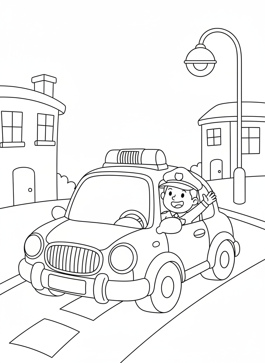 兒童友善卡通警車著色頁