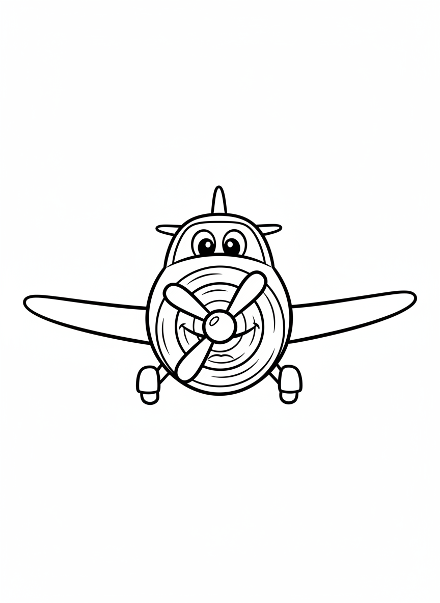 Friendly Cartoon Propeller Airplane Coloring Page