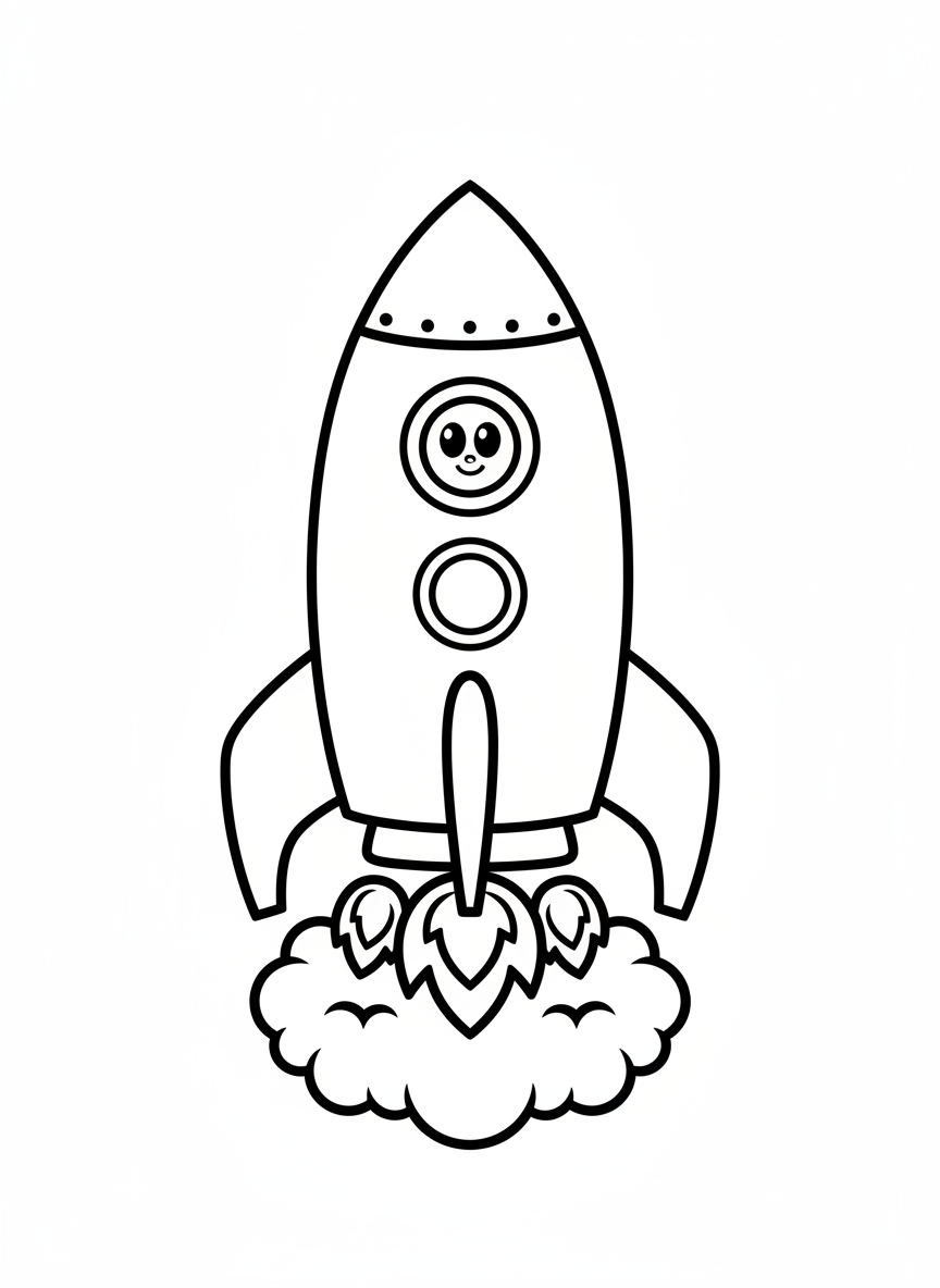 Friendly Cartoon Rocket: Easy Coloring Page for Kids