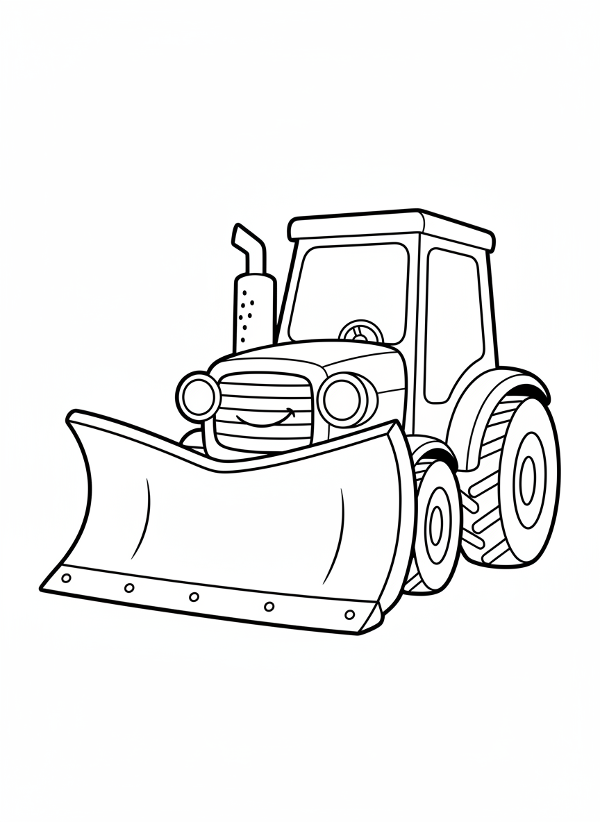 Friendly Cartoon Snow Tractor Coloring Page