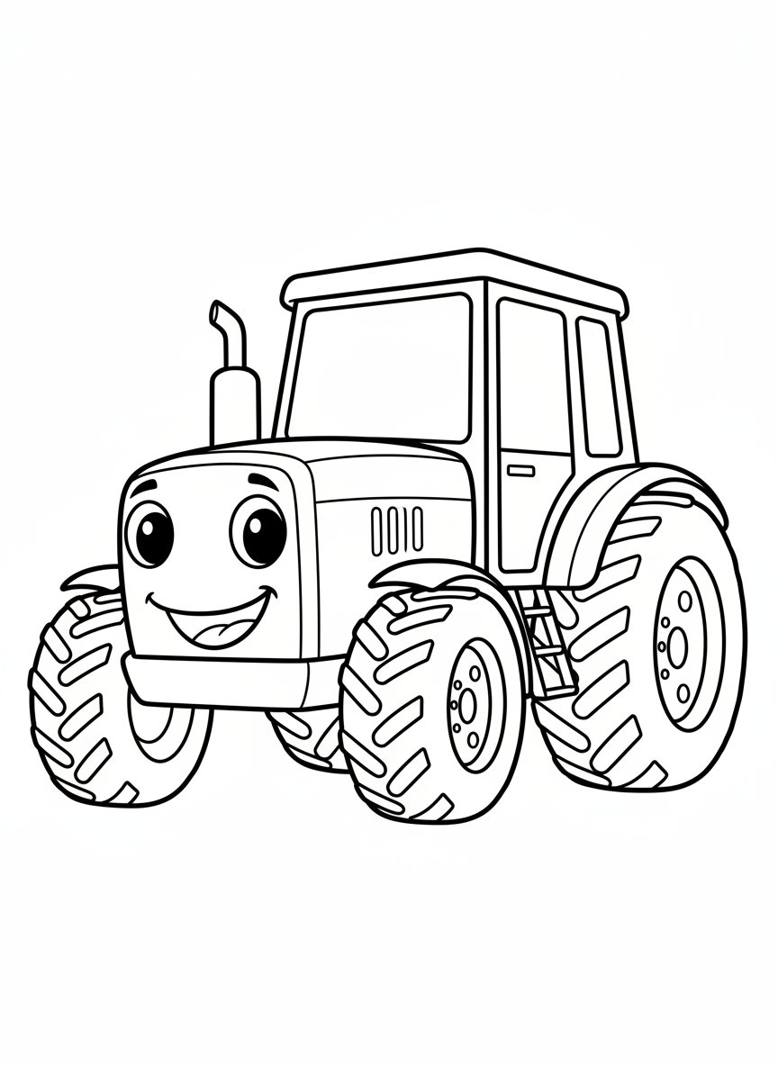 Friendly Cartoon Tractor Coloring Page for Preschool Kids