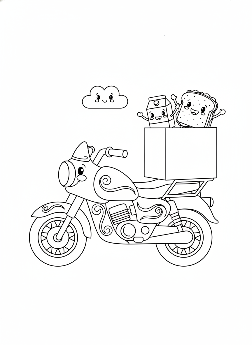 Friendly Delivery Motorcycle Coloring Page for Kids