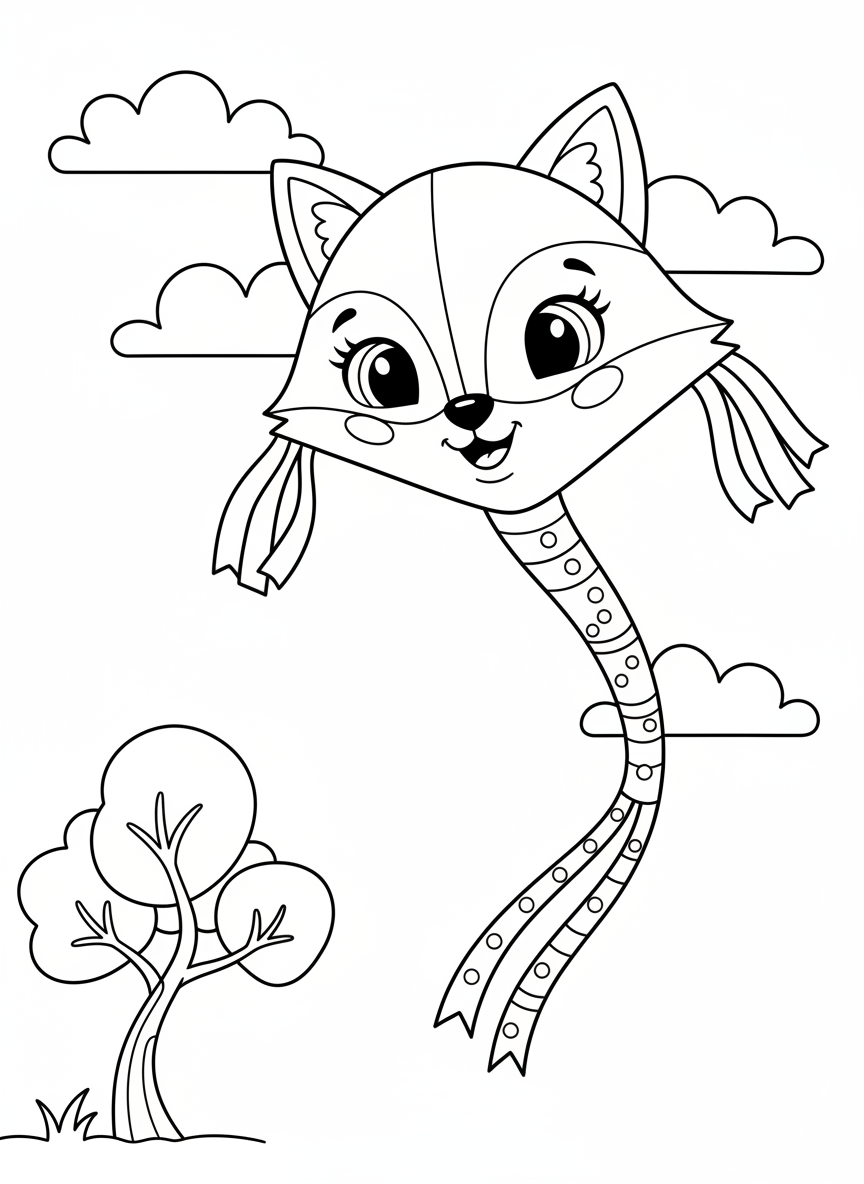 Friendly Fox Kite Coloring Page