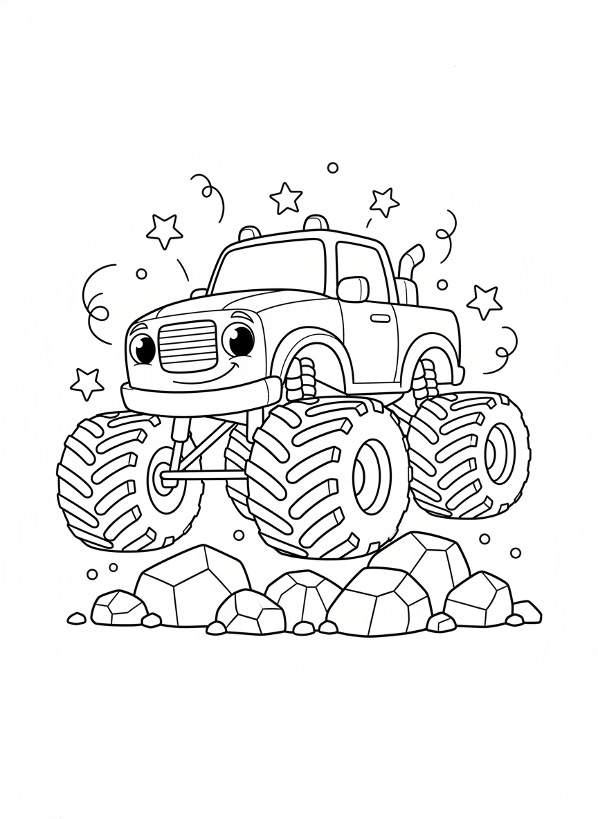 兒童友善怪獸卡車著色頁