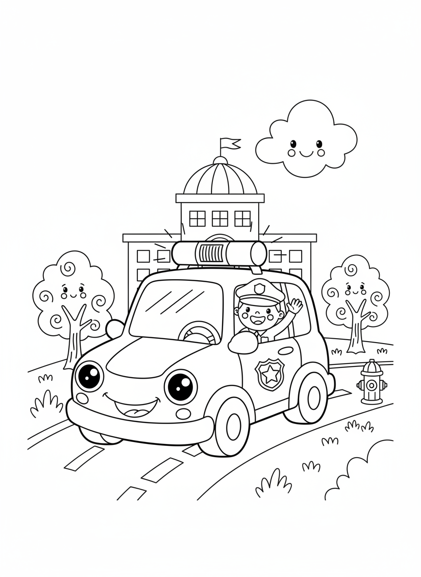 友善警車冒險著色頁 兒童專用