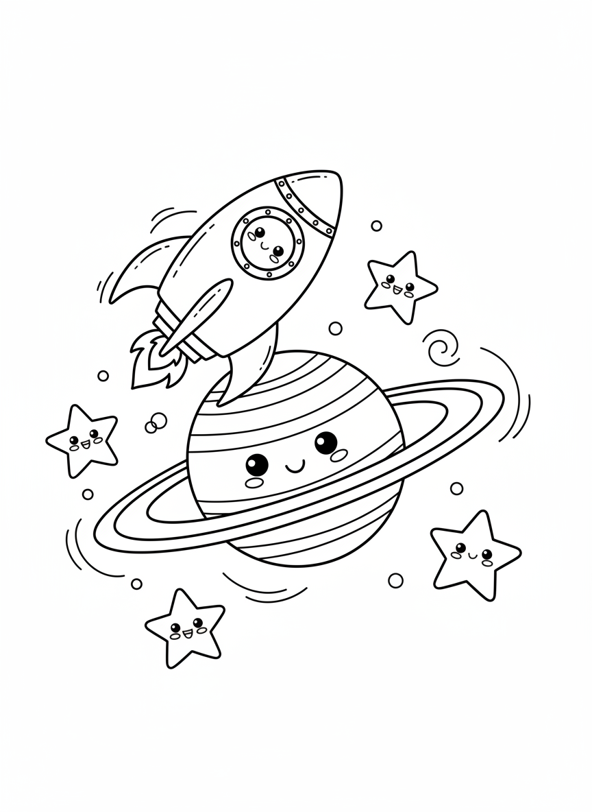 Friendly Rocket & Smiling Planet