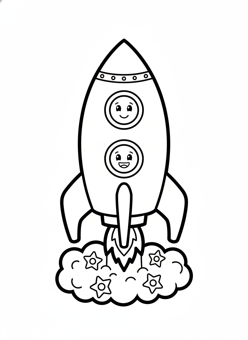 Friendly Toy Rocket Coloring Page for Kids 3-5