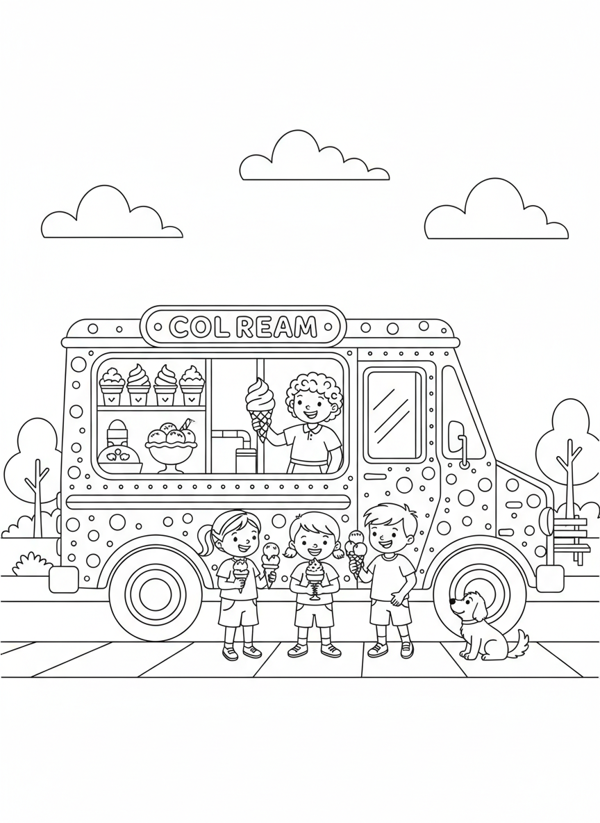 Fun Ice Cream Truck Adventure Coloring Page for Kids