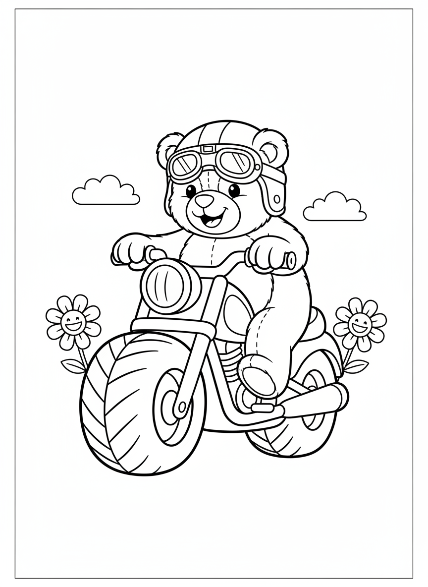 Fun Motorcycle Adventure: Teddy Bear's Joyride Coloring Page
