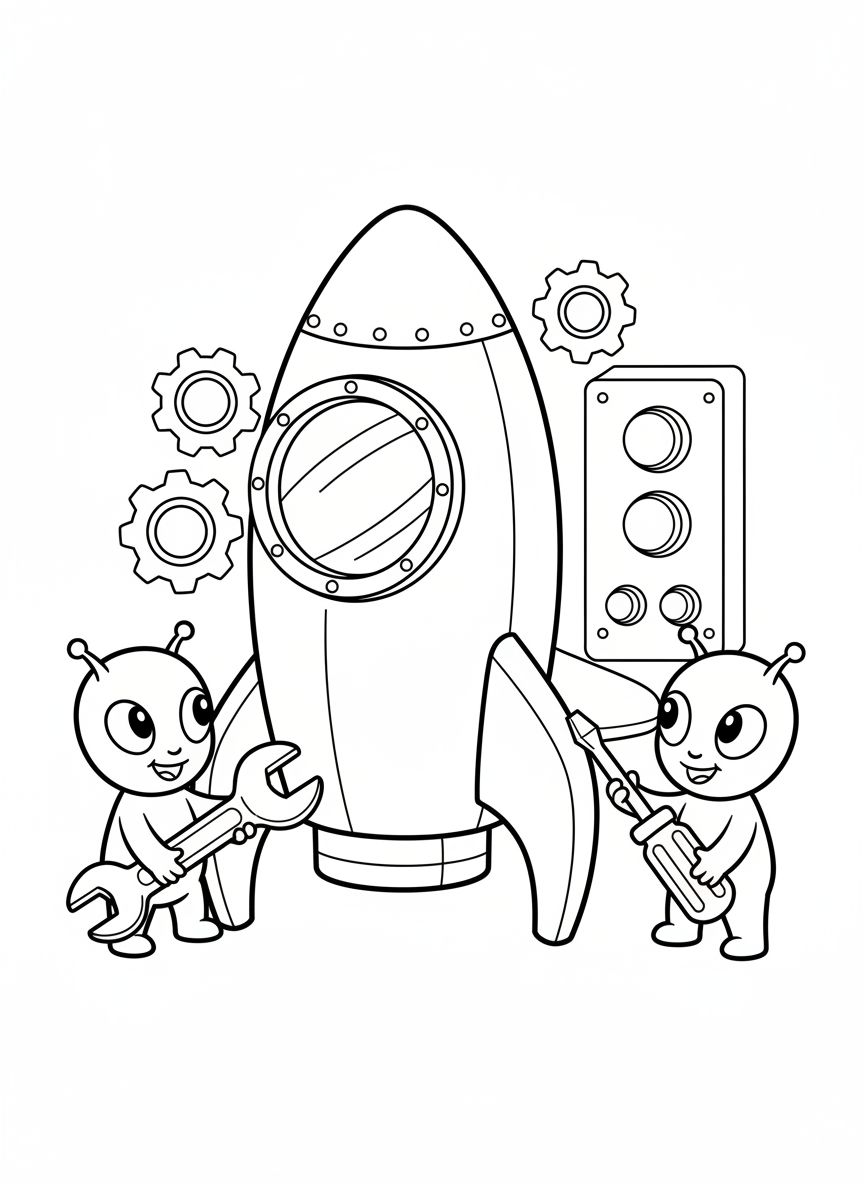 Futuristic Rocket Workshop Coloring Page