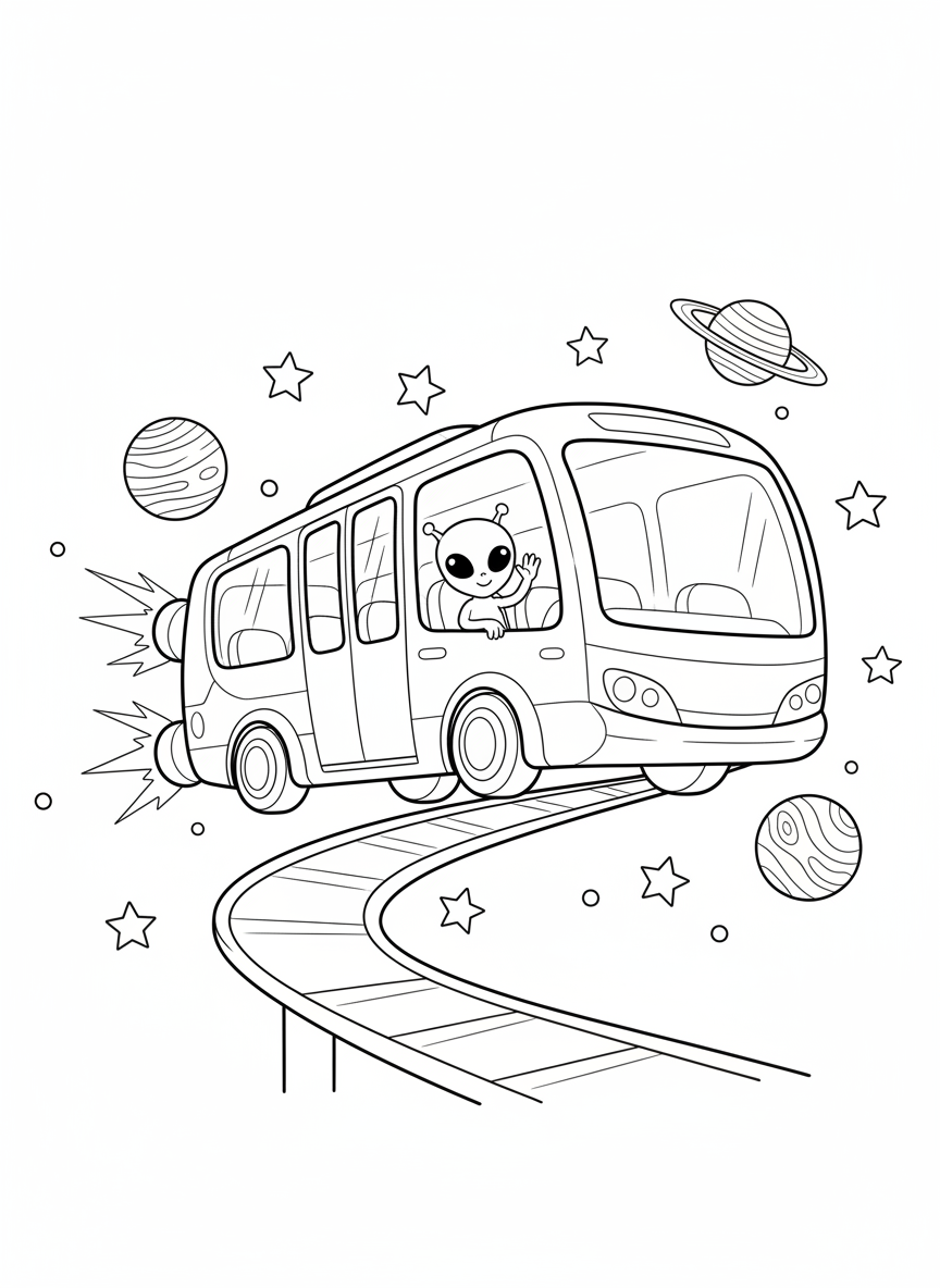 Futuristic Space Bus Adventure Coloring Page for Kids