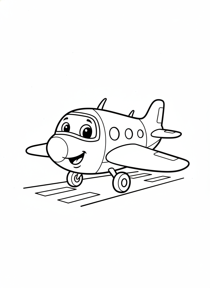 Happy Cartoon Airplane Coloring Page