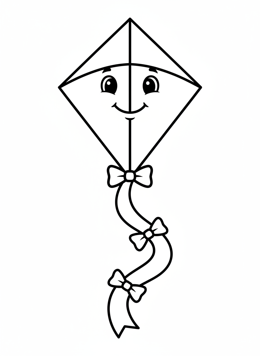 Happy Flying Kite Coloring Page for Kids
