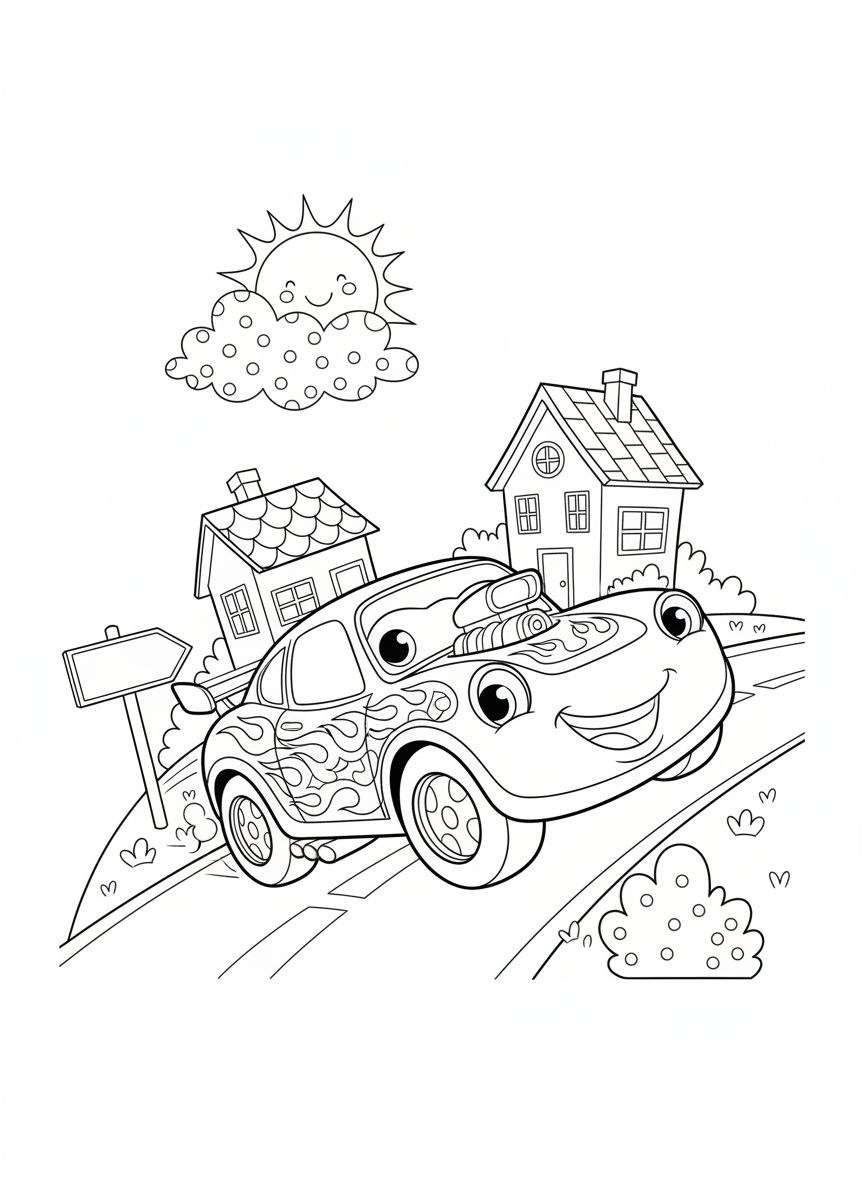 Happy Race Car Adventure: A Fun Coloring Page for Kids