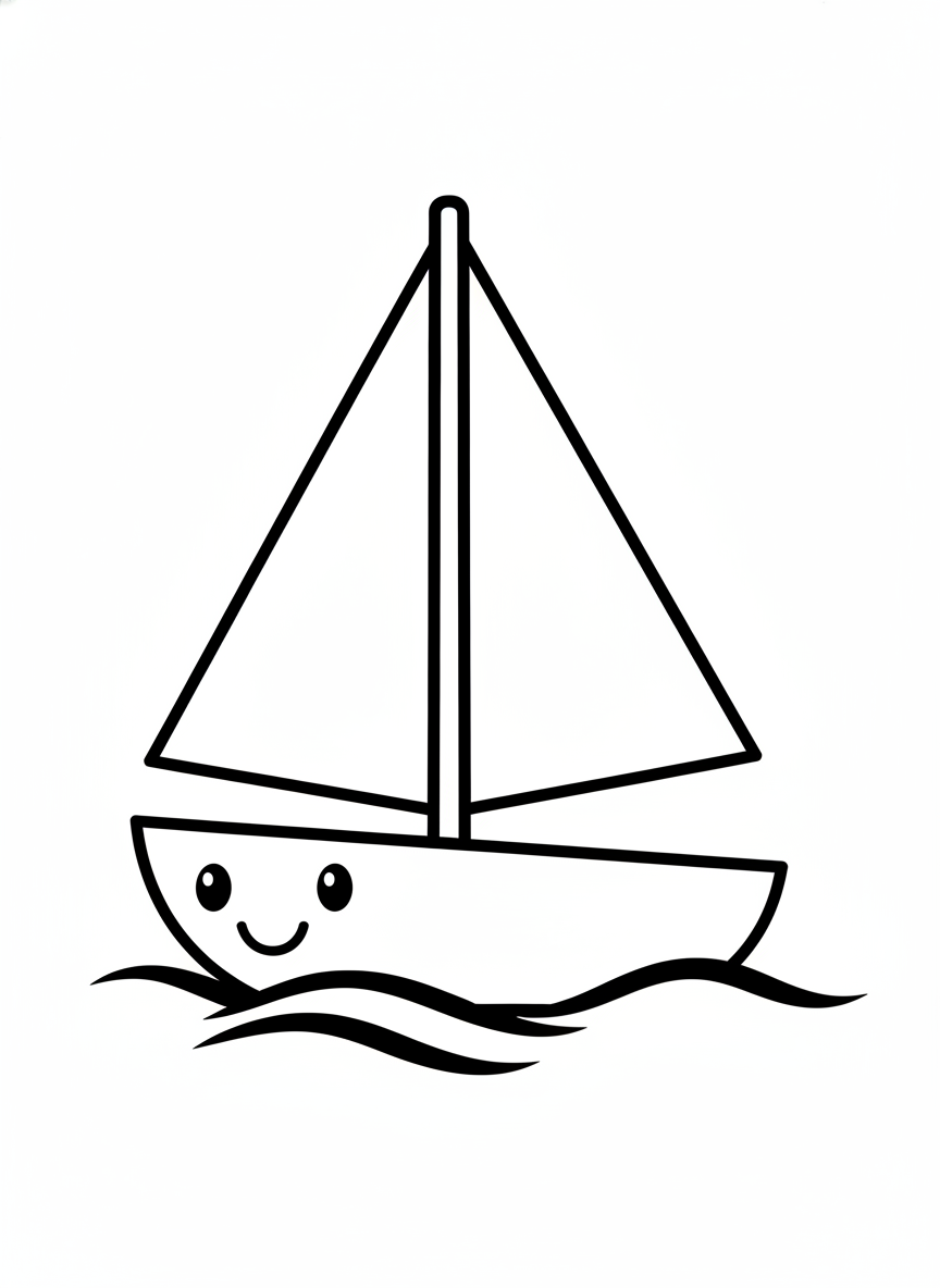 Happy Sailboat Fun Coloring Page for Kids