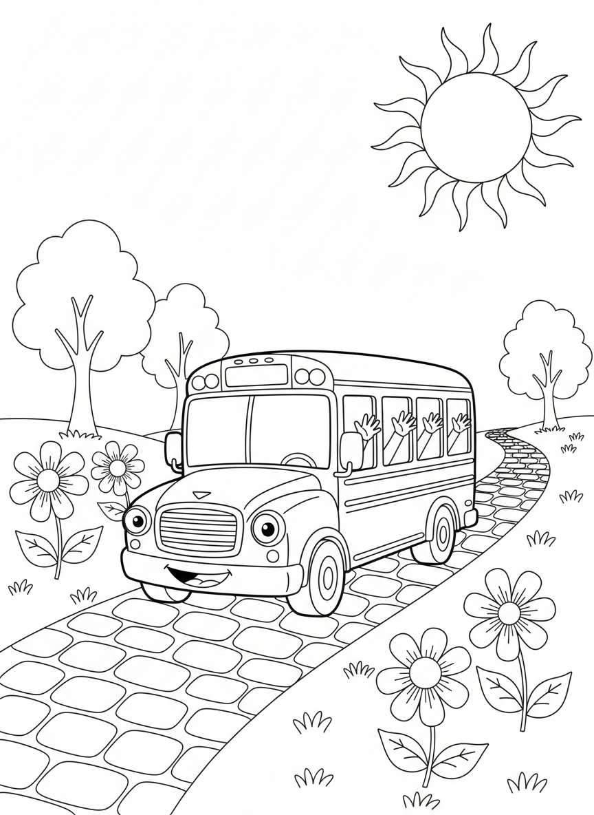Happy School Bus Coloring Page for Kids