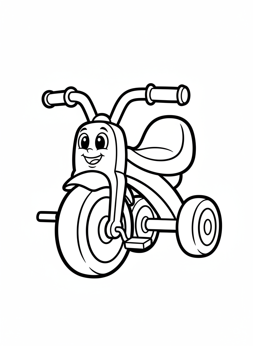 Happy Tricycle Kids Coloring Page