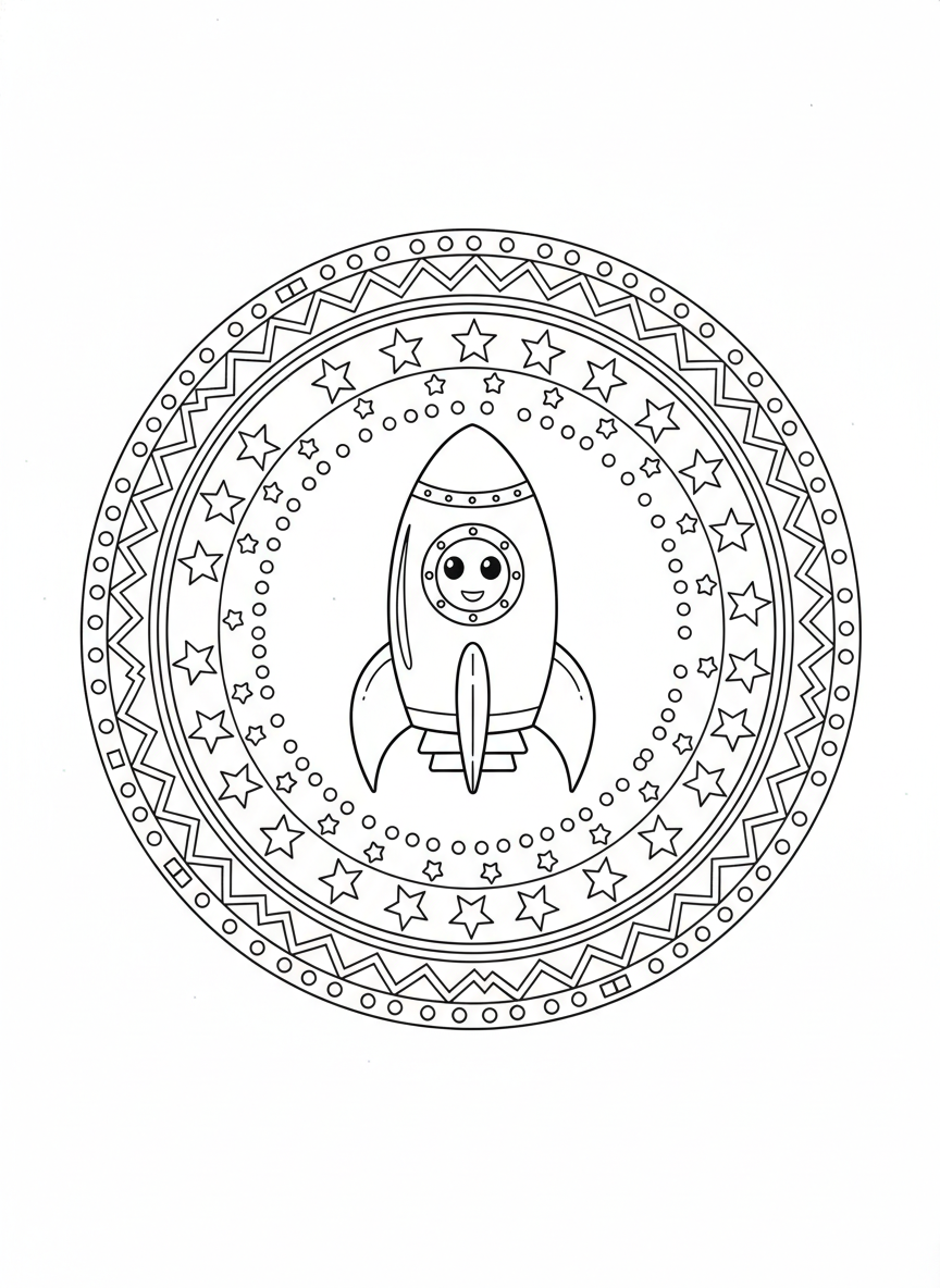 Kids' Rocket Mandala Coloring Page