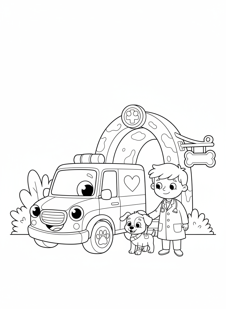Pet Ambulance Rescue Coloring Page